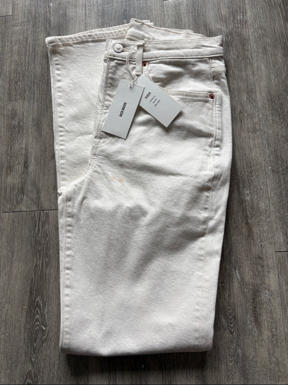 NWT Buck Mason Natural Rider Jeans Size 26 High Rise Straight Leg Boot Length